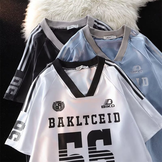 Harajuku V-Neck Ice Hockey Jersey T-Shirt for Summer