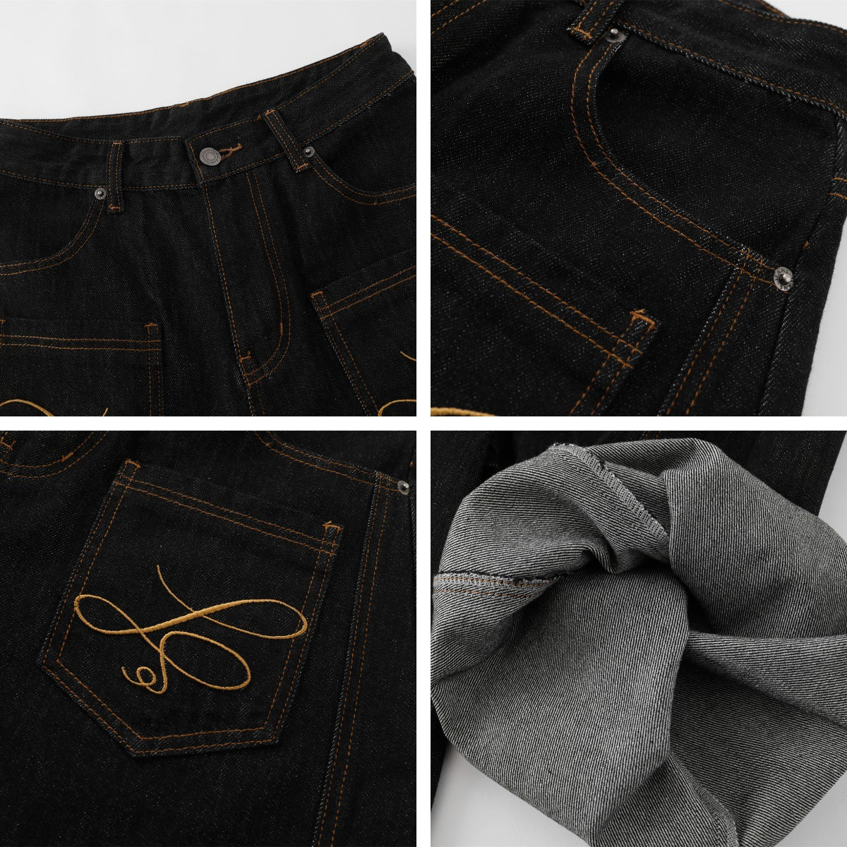 Street Original Denim Embroidered Curved Knife Pants