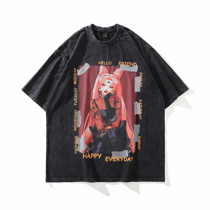 Vintage Distressed Cotton Harajuku Style T-Shirt for Men