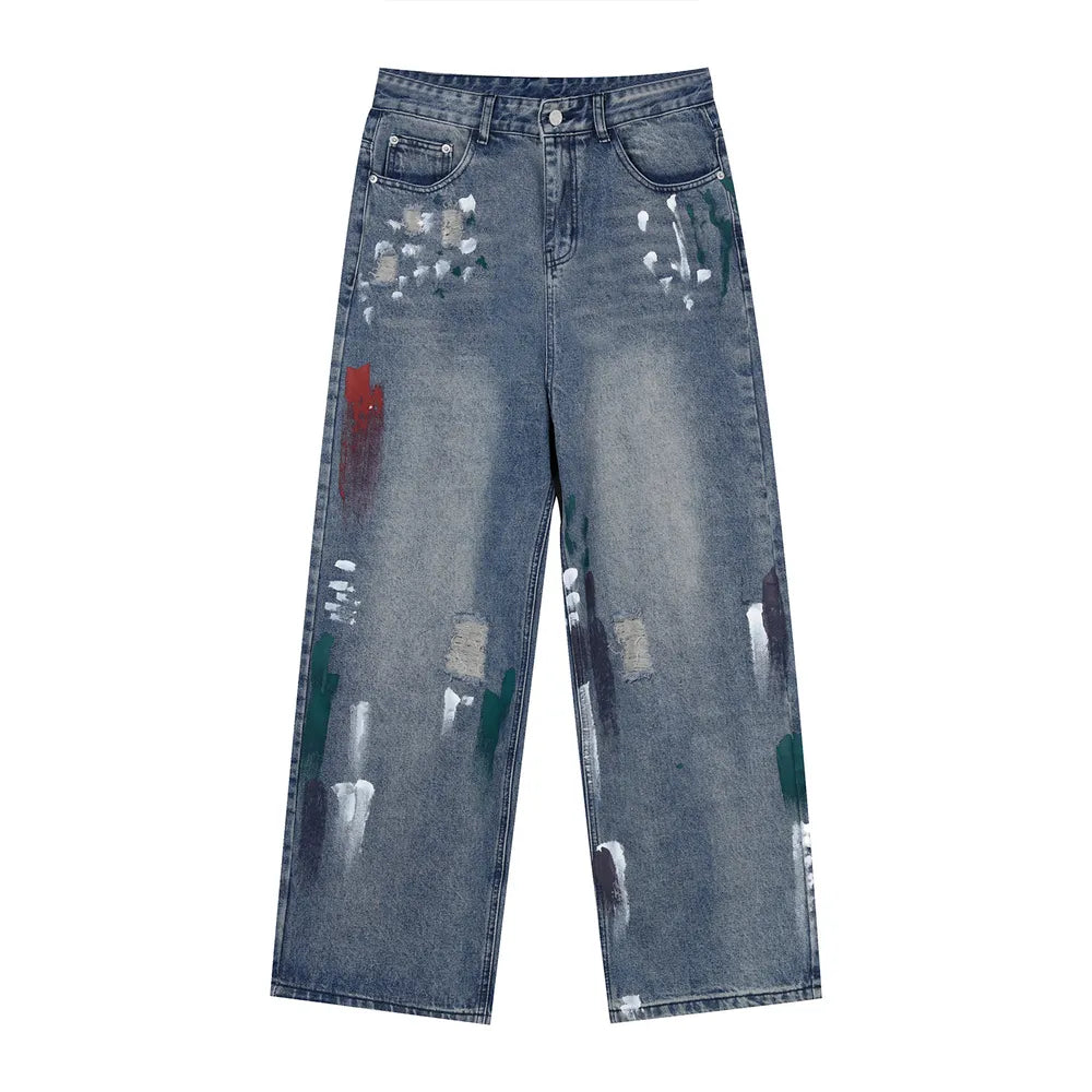 Playful Distressed Wide-Leg Jeans