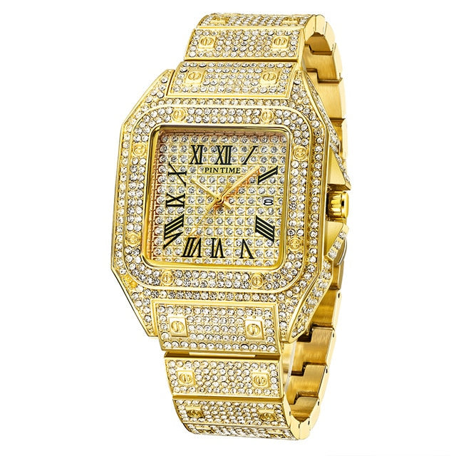 Luxury Square Diamond Quartz Watch for Men