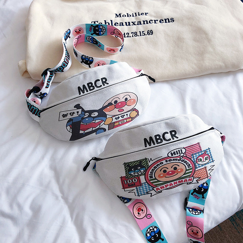 Playful White Anpanman Canvas Chest Bag