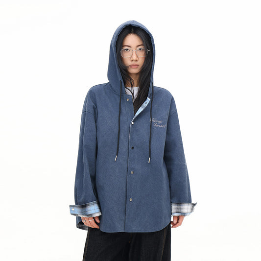 Reversible Tie-Dye Plaid Hooded Shirt for Men