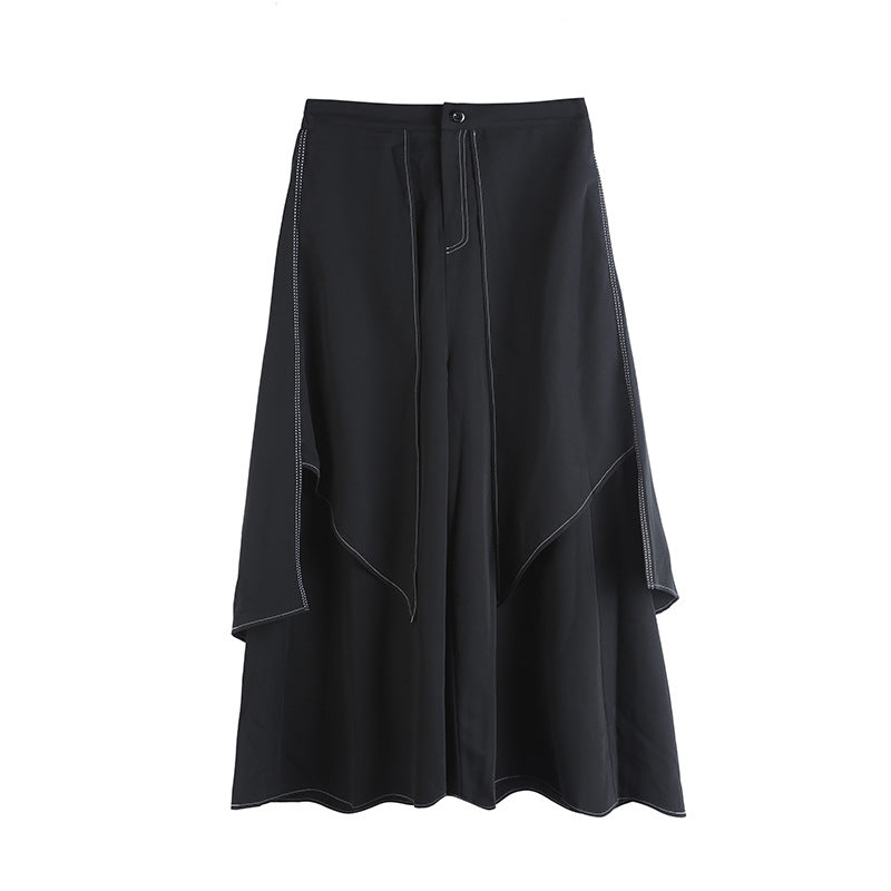 Women's Loose Wide Leg Casual Pants with Fake Two White Lines