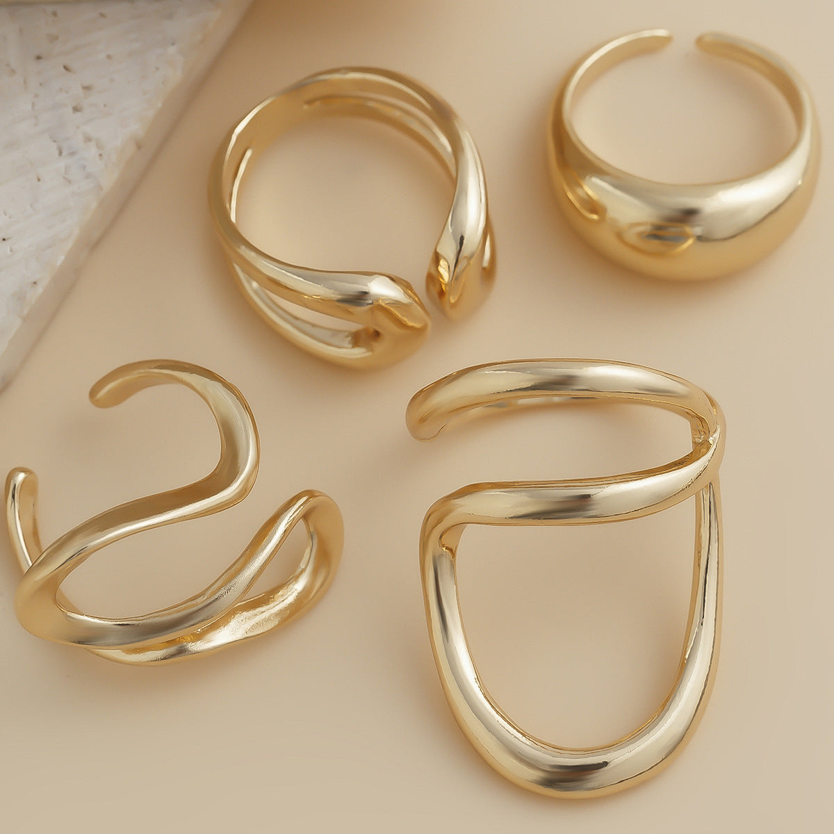 Playful Irregular Lava Open Smooth Ring Set