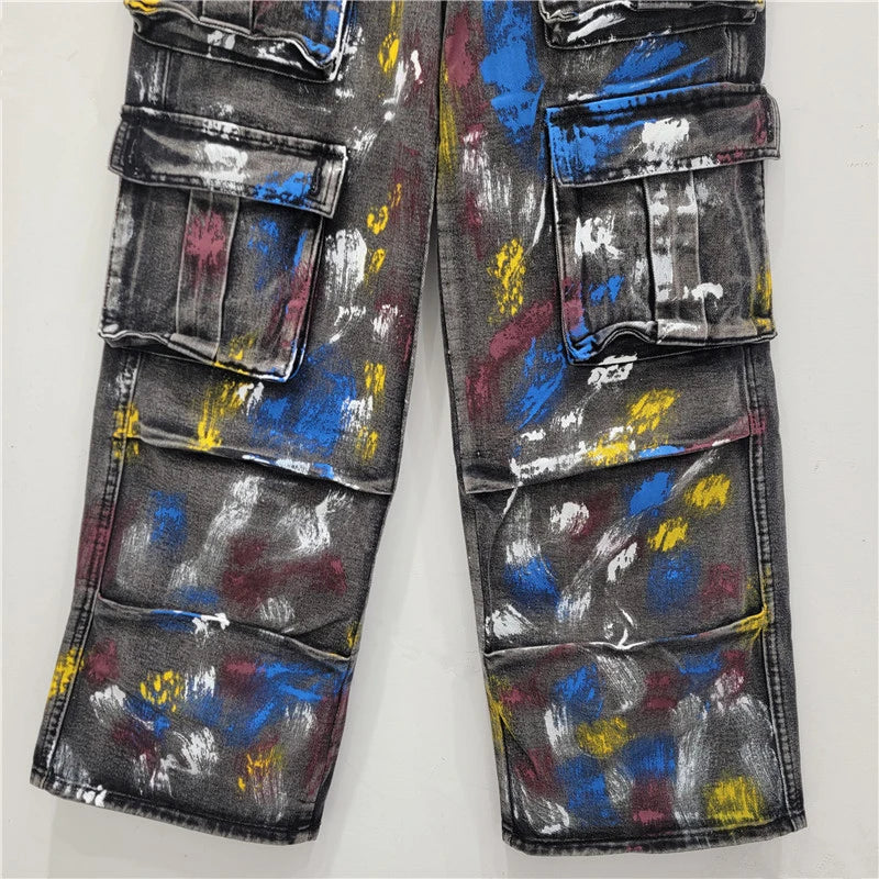 Graffiti Multi Pocket Workwear Jeans for Women
