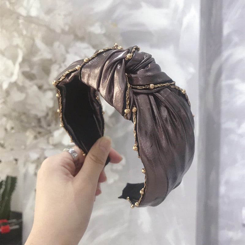Beaded Knotted Wide-Brimmed Headband