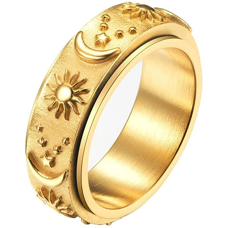 Titanium Steel Star Moon Sun Ring - Harajuku Style Jewelry