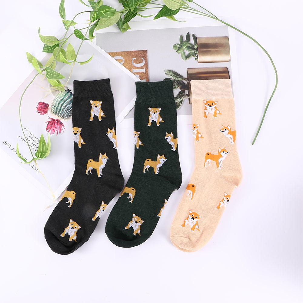Kawaii Shiba Inu & Corgi Cartoon Cotton Socks for Women