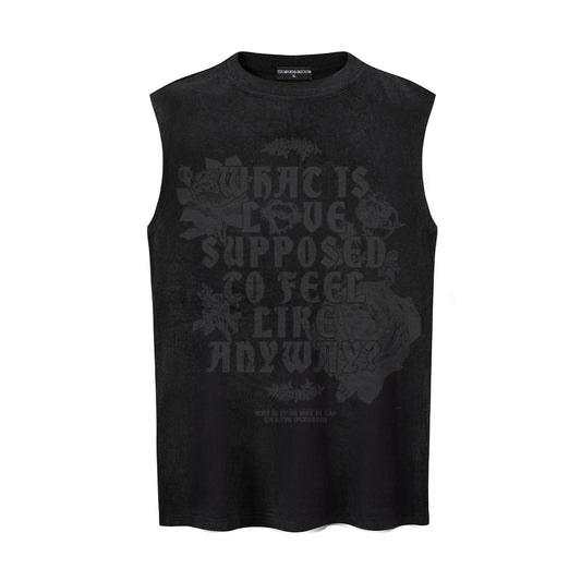 Rose Text Printed Vest — Harajuku Style Cotton-Blend Loose Fit Vest