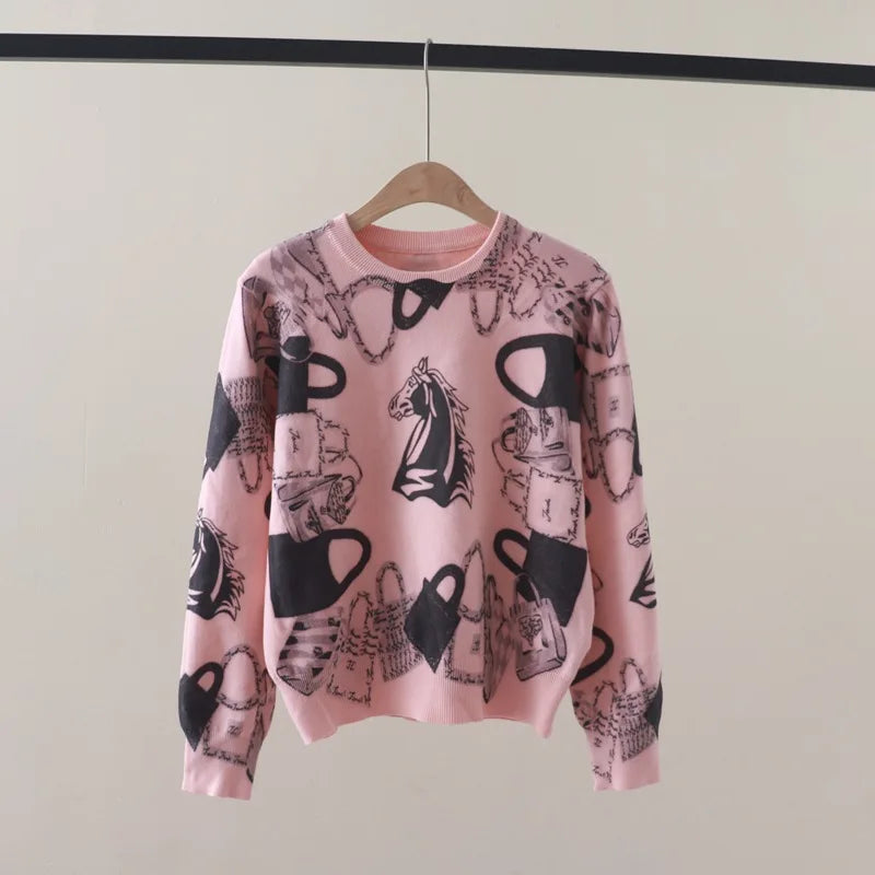 Anime Horse Graphic Pullover Sweater - Harajuku Style