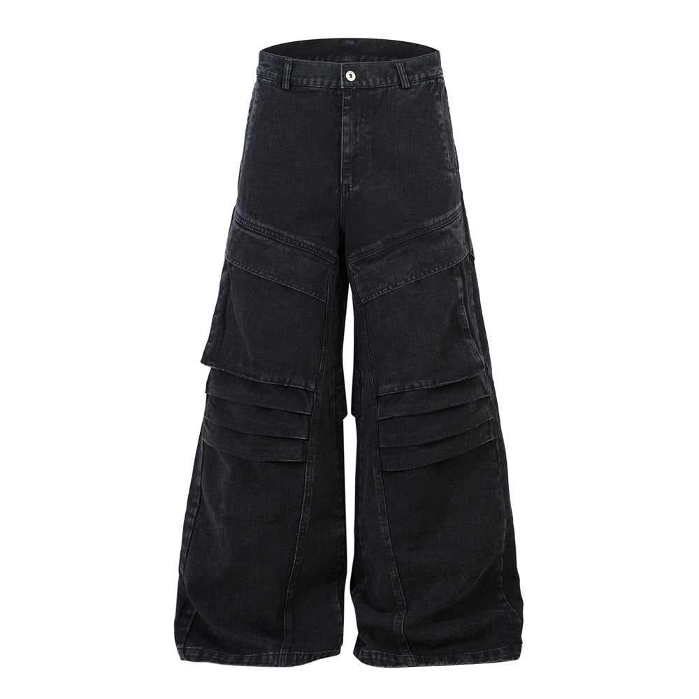 Punk Washed Denim Wide Leg Pants - Harajuku Style