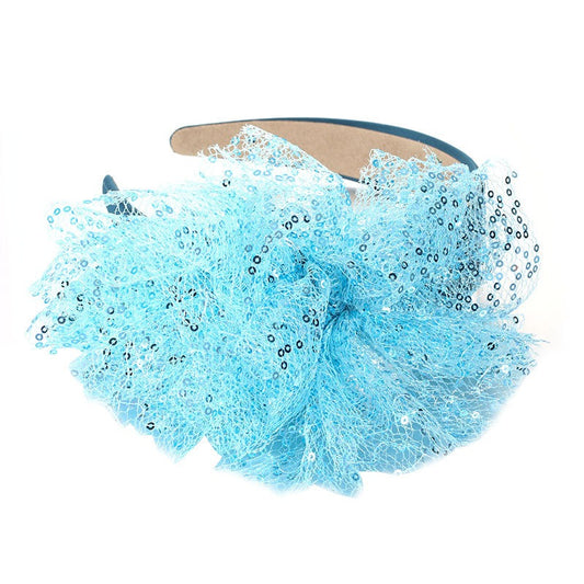 Solid Color Sequin Flower Wide Edge Headband