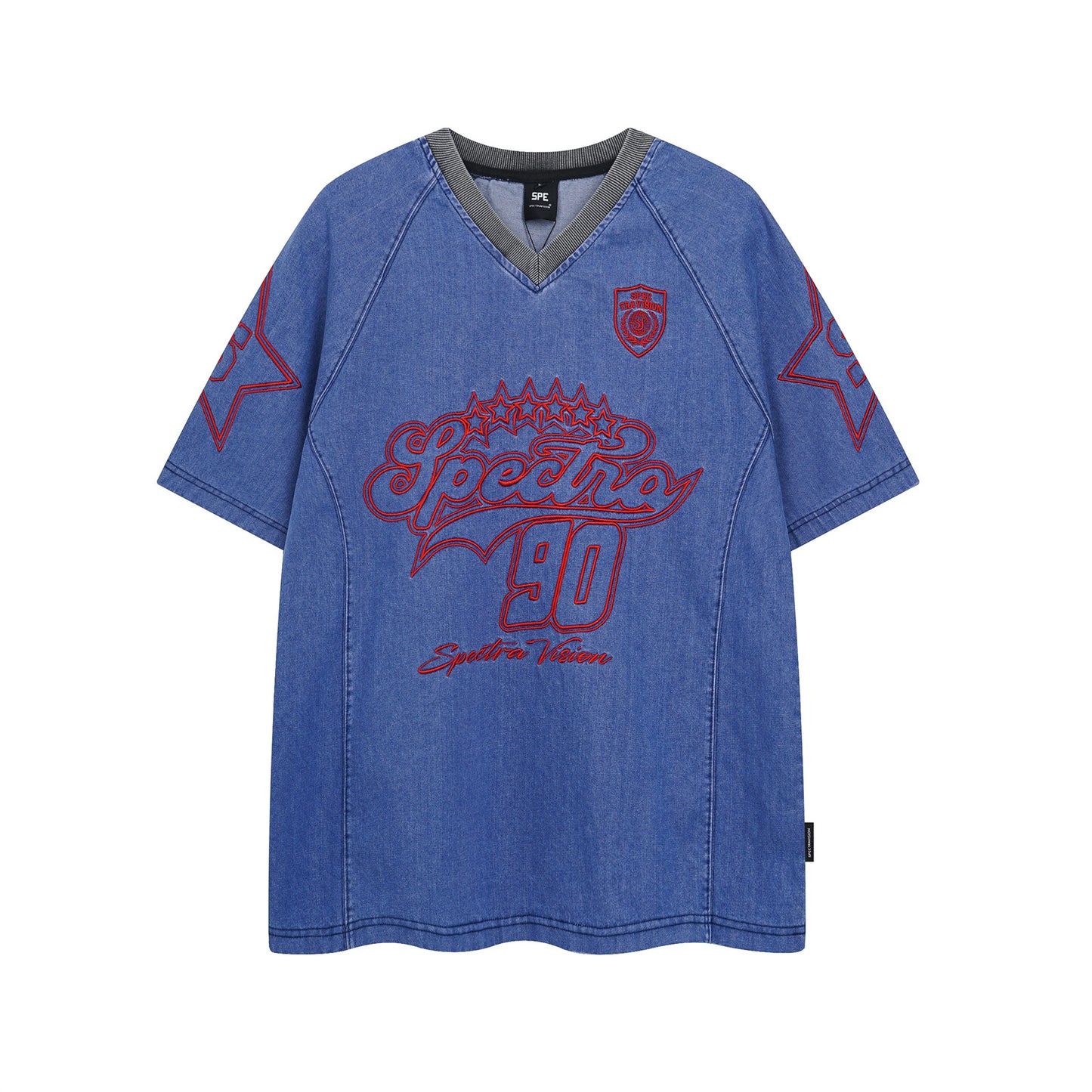 Harajuku Style Heavy Embroidery Denim T-Shirt for Men & Women