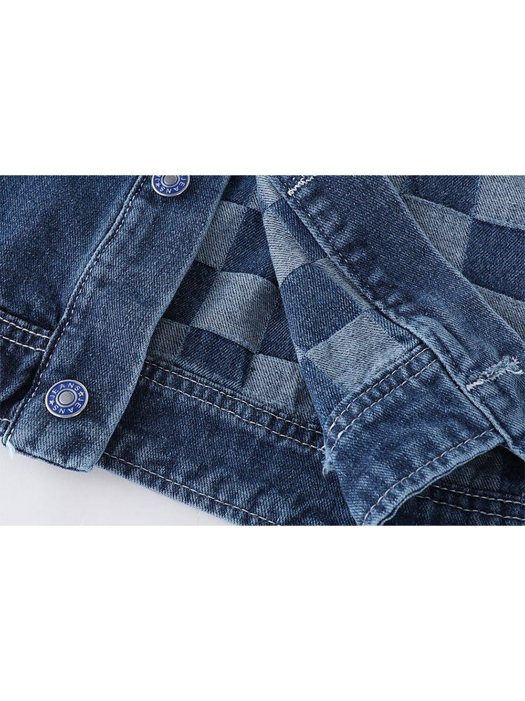 Vintage Y2K Women's Plaid Patchwork Jean Jacket