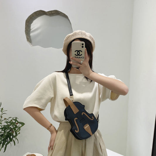 Playful Brown Violin Shape PU Leather Shoulder Bag