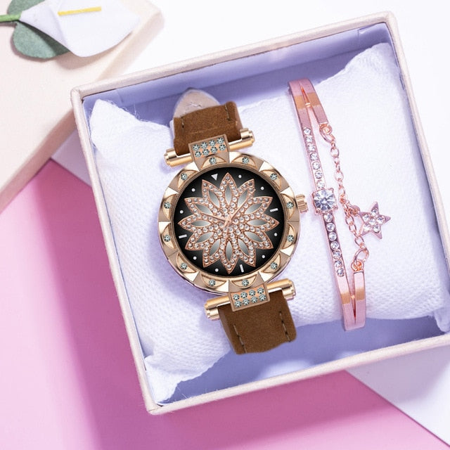 Starry Sky Leather Strap Watch for Women