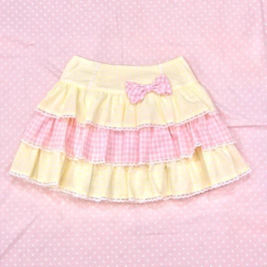 Solid Color Plaid Bowknot Short Skirt