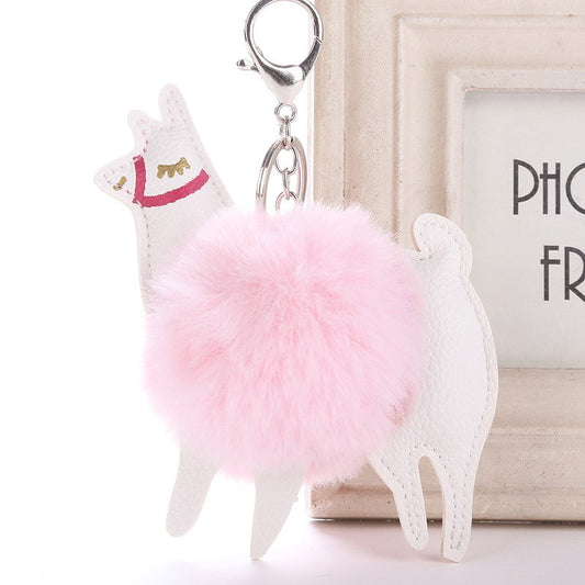 Alpaca Shape Fluffy Fur Pompom Key Chains