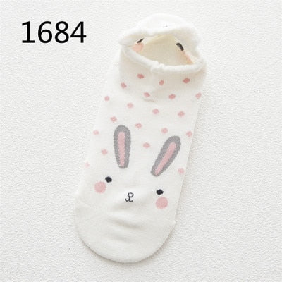Kawaii Cat & Dog Cotton Socks for Women - Summer Boat Style