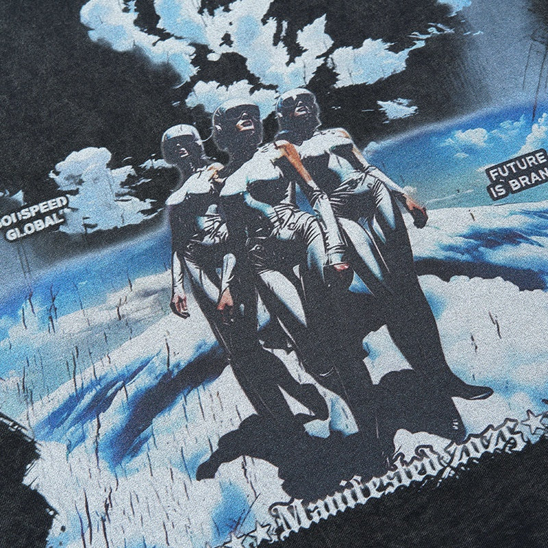 Playful Cartoon Print Cotton T-Shirt for Men