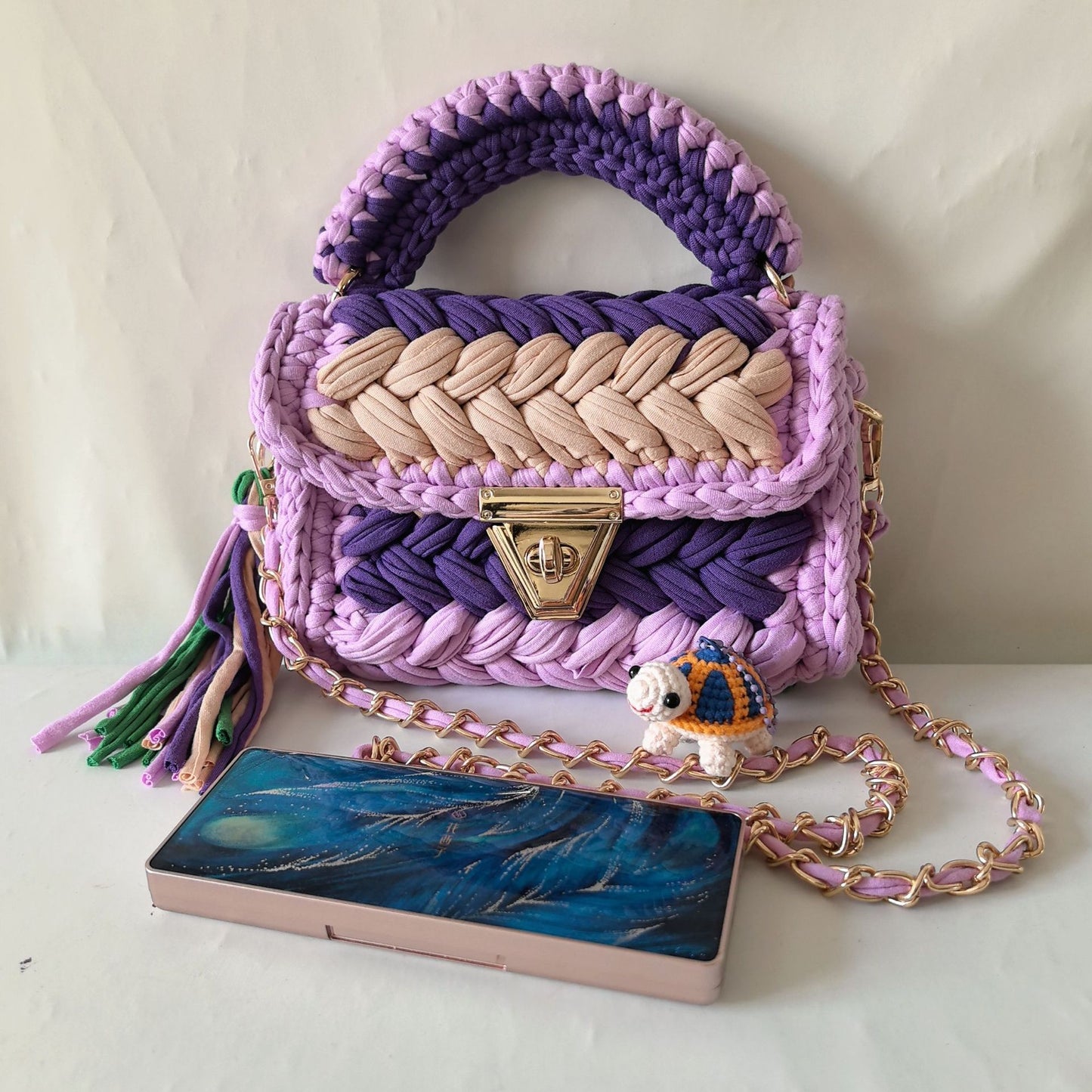Harajuku Chic Hand-Woven Crossbody Bag with Chain