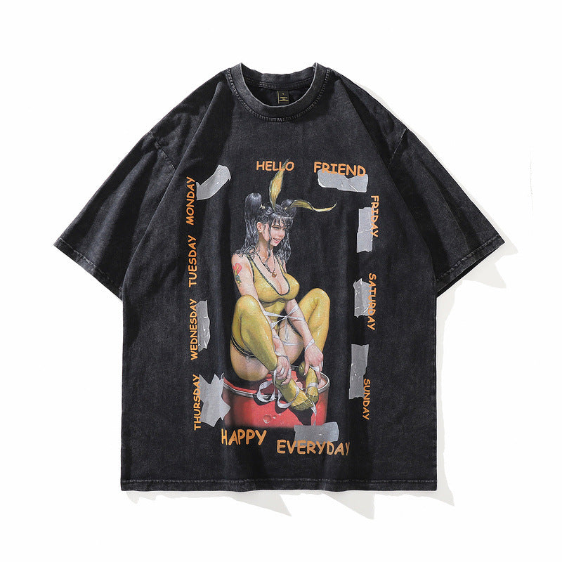 Vintage Distressed Cotton Harajuku Style T-Shirt for Men
