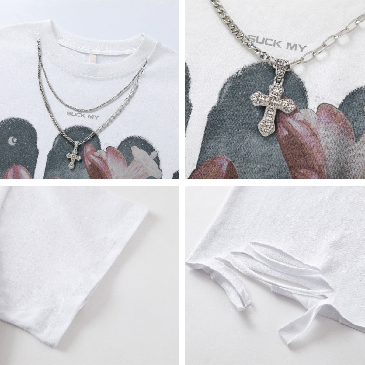 Retro Floral Print Ripped Short Sleeve Tee for Men