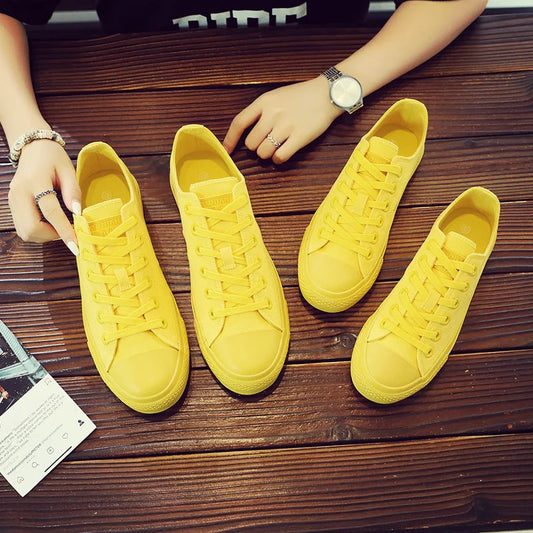 Harajuku Style Canvas Sneakers - Lemon Yellow & Pure White