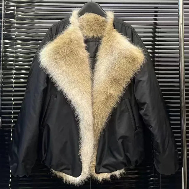 Harajuku Style Thickened Cotton-padded Coat with Fur Collar