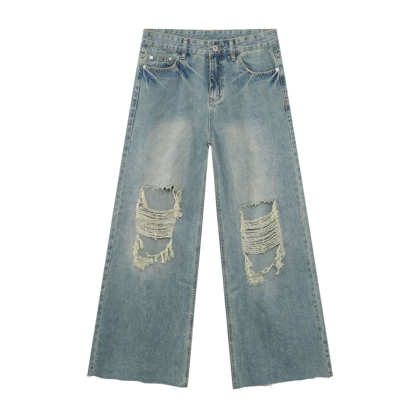 Harajuku Style Distressed Fringe Wide Leg Jeans for Men