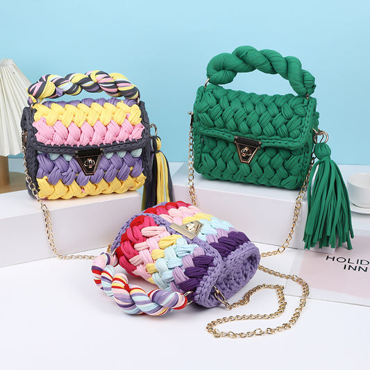 Harajuku Chic Hand-Woven Crossbody Bag with Chain