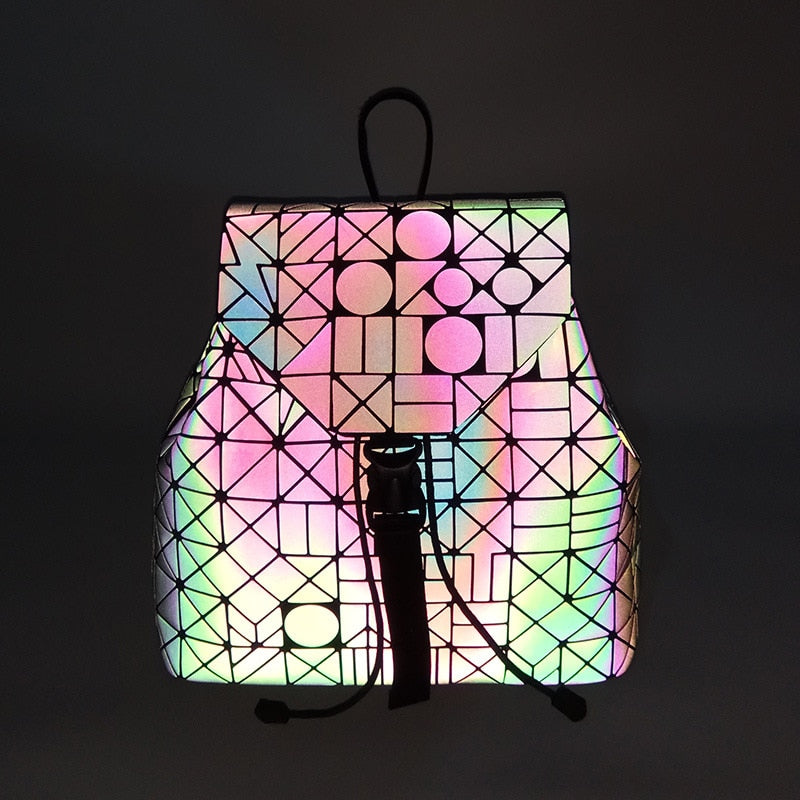 Luminous Geometric Plaid Sequin Backpack for Women