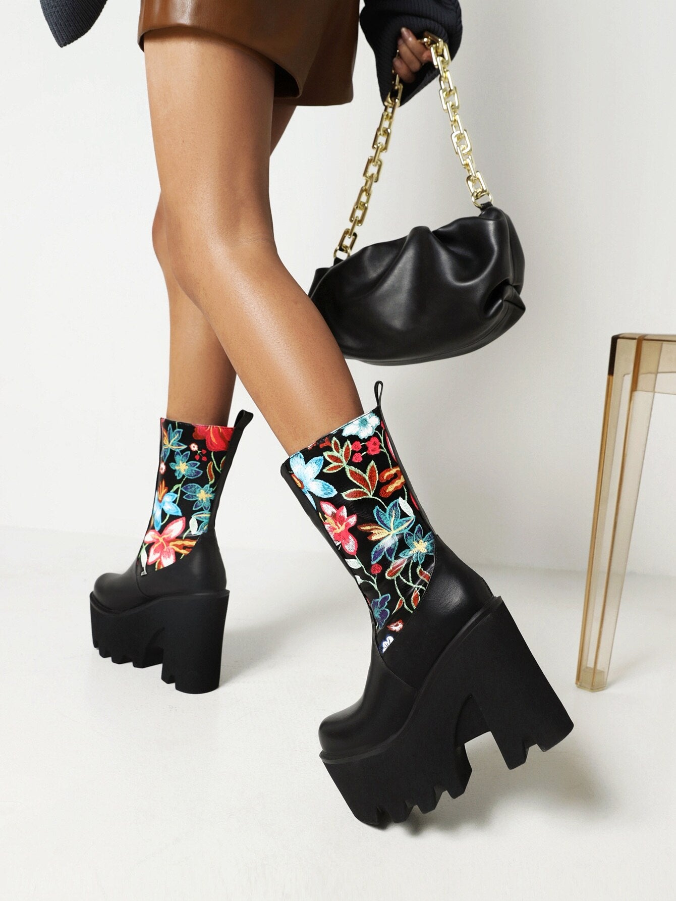 Knitted Embroidered Ethnic Mid-Calf Boots