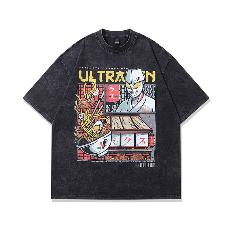 Harajuku Cartoon Print Vintage T-Shirt for Men
