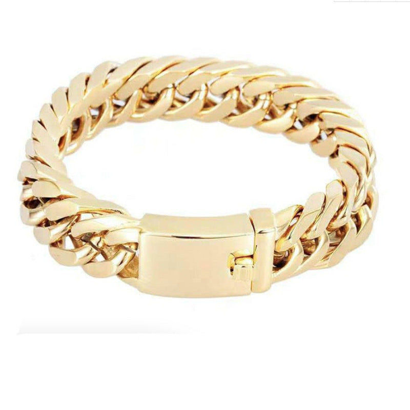 Trendy 18K Gold Plated Double Buckle Bracelet for Men