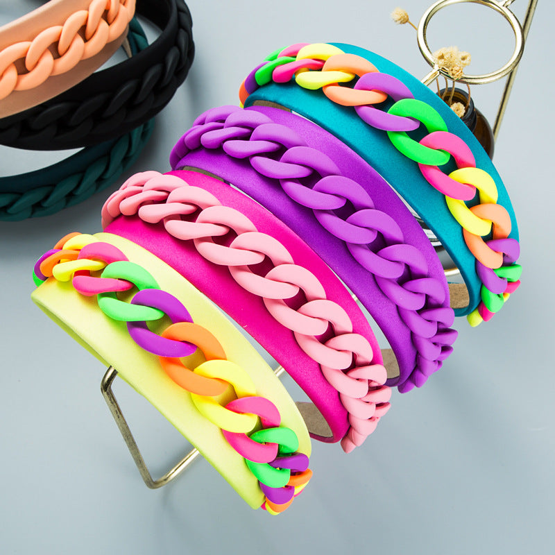 Pastoral Style Wide-Brimmed Color Chain Headband