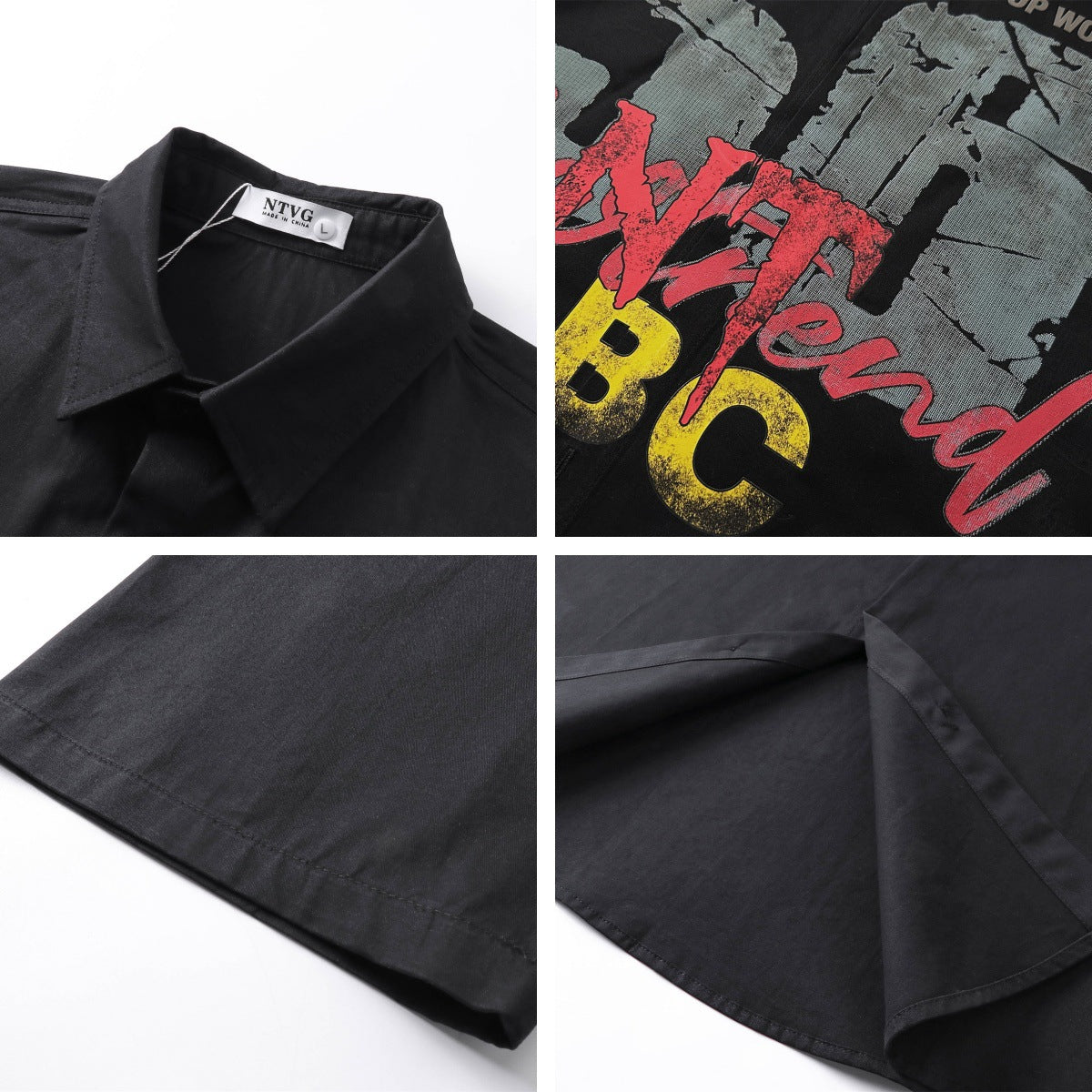Retro Letter Print Cotton Short Sleeve Shirt