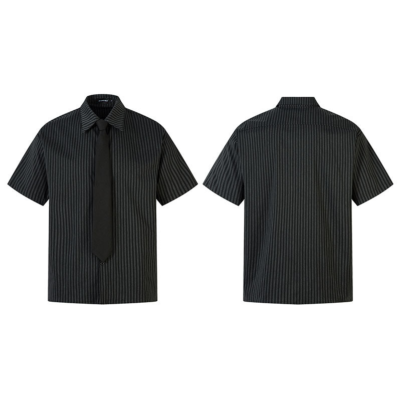 High Street Stripe Short Sleeve Shirt with Tie Collar
