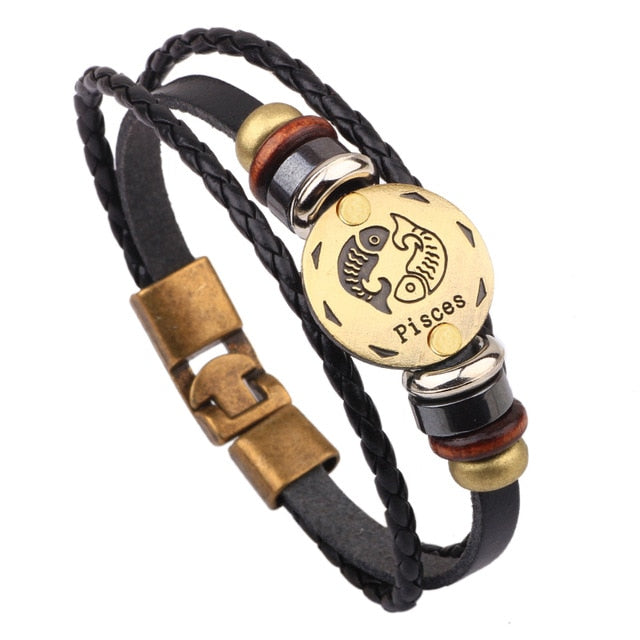 Vintage Horoscope Leather Bracelet for Men