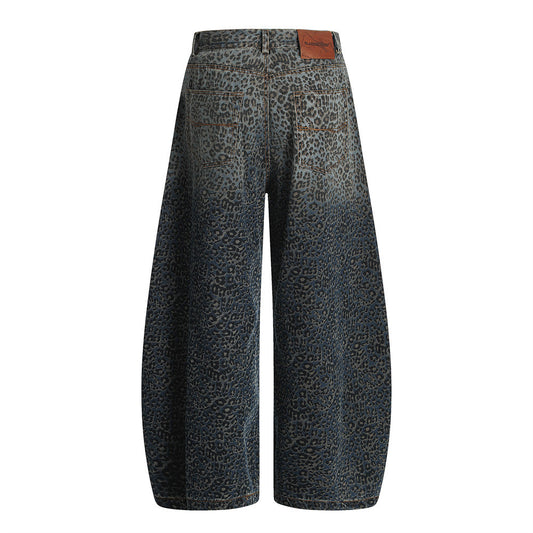 Retro Leopard Print Wide Leg Jeans for Men