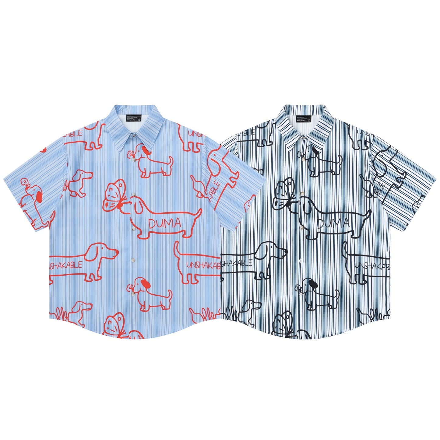 Dachshund Puppy Print Vertical Striped Shirt