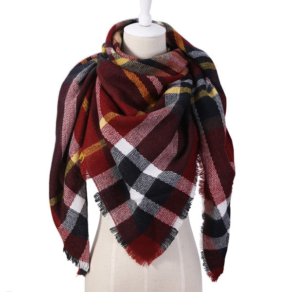 Harajuku Style Winter Triangle Scarf - Cashmere Plaid Shawl