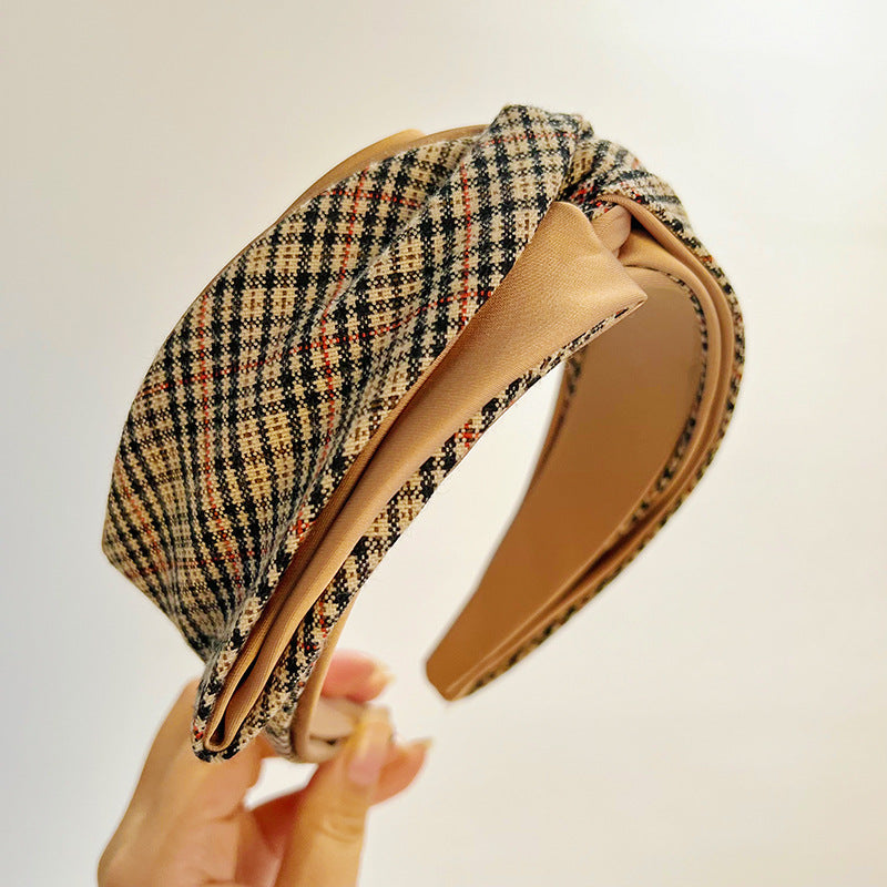 Plaid College Style Fabric Hair Bow Headband