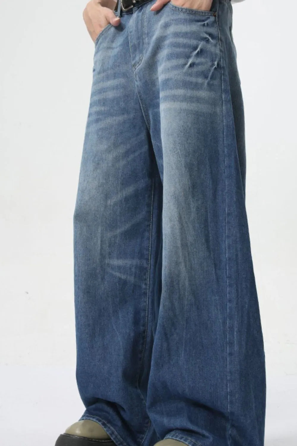 Harajuku Style Wide Leg Men's Jeans with Pockets