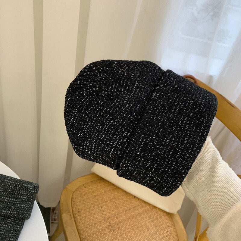 Harajuku Style Reflective Beanie Hat - Black & Grey