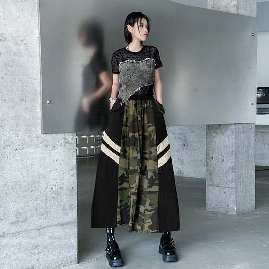 Retro Camo Leopard Print High Waisted Denim Skirt