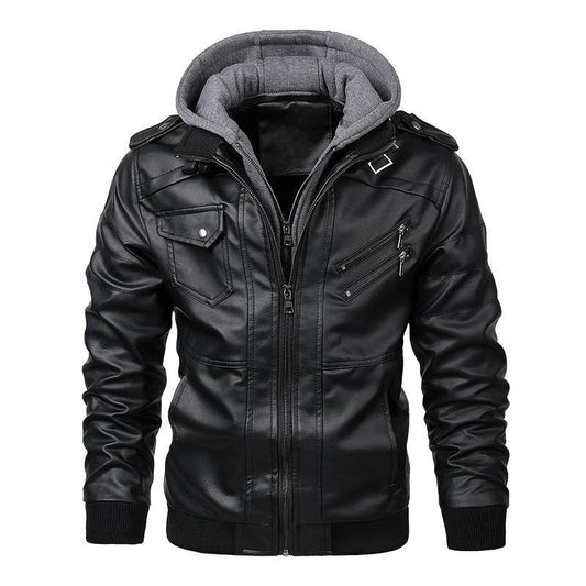 Men's Slim Fit Black PU Leather Jacket - Harajuku Style