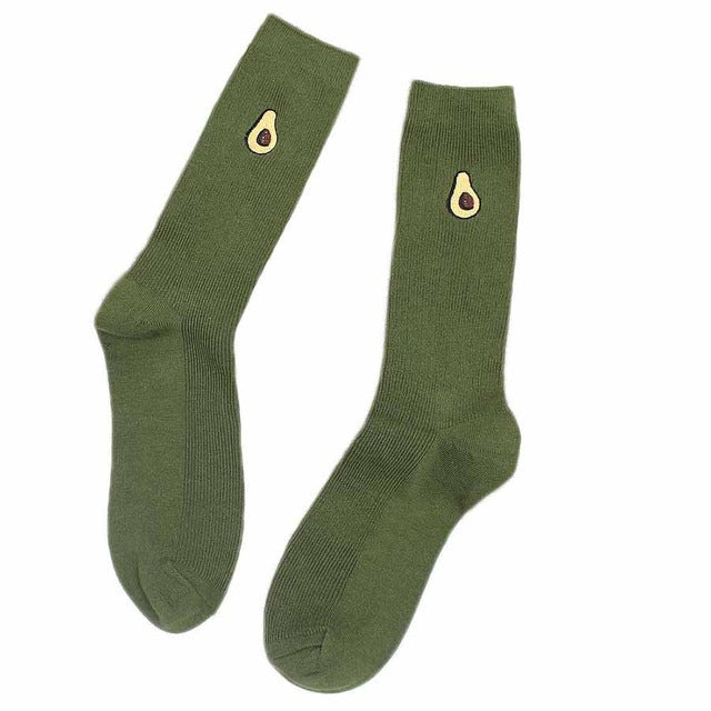 Playful Cartoon Fruit Print Socks - Avocado, Banana, Cherry, Peach