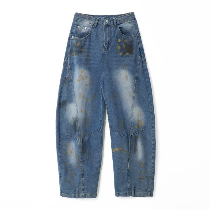 Playful Graffiti Curved Knife Jeans for Men